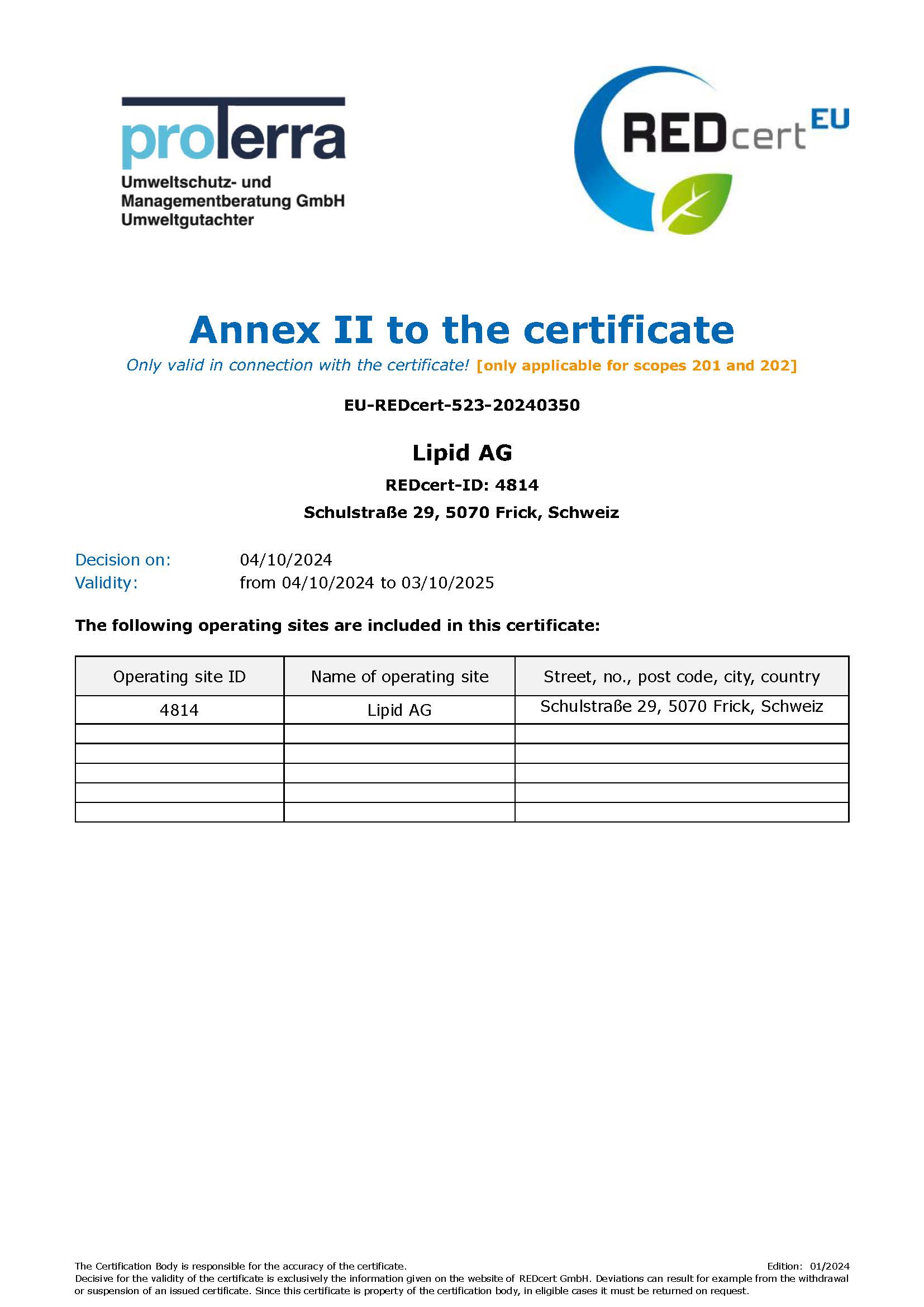 Certificate REDcert EU Lipid AG 2024 Seite 3